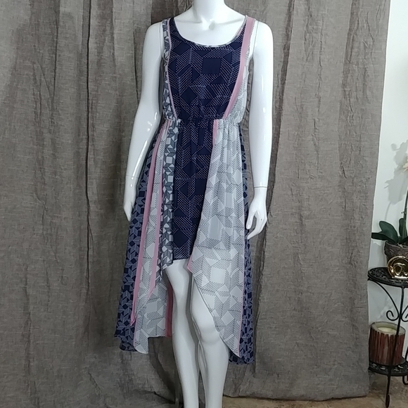Multi Print high-low Hem Dress Fully Lined Size S - Picture 1 of 10